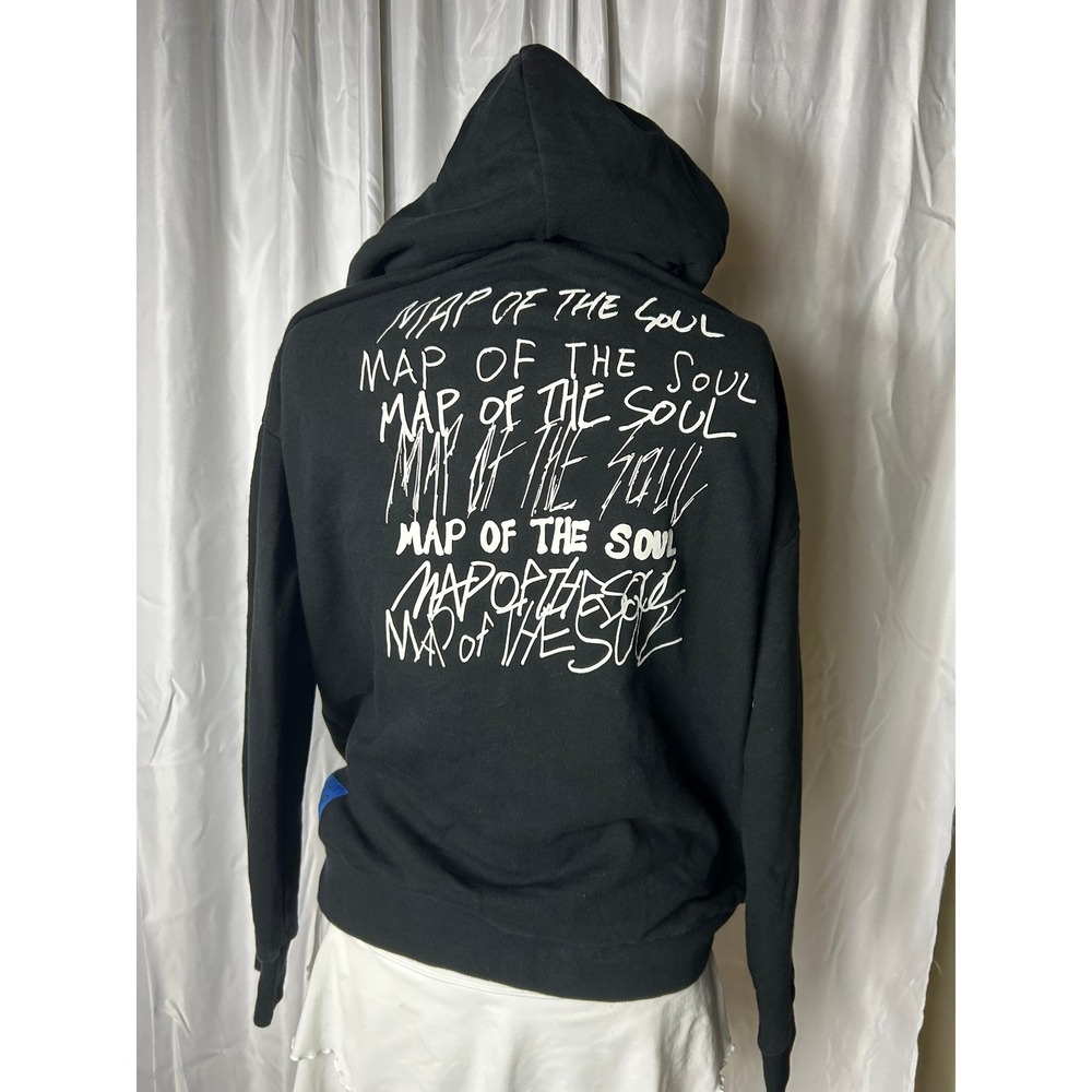 BTS Map of the Soul Tour Black Graphic Hoodie Womens Large Blue Logo Official